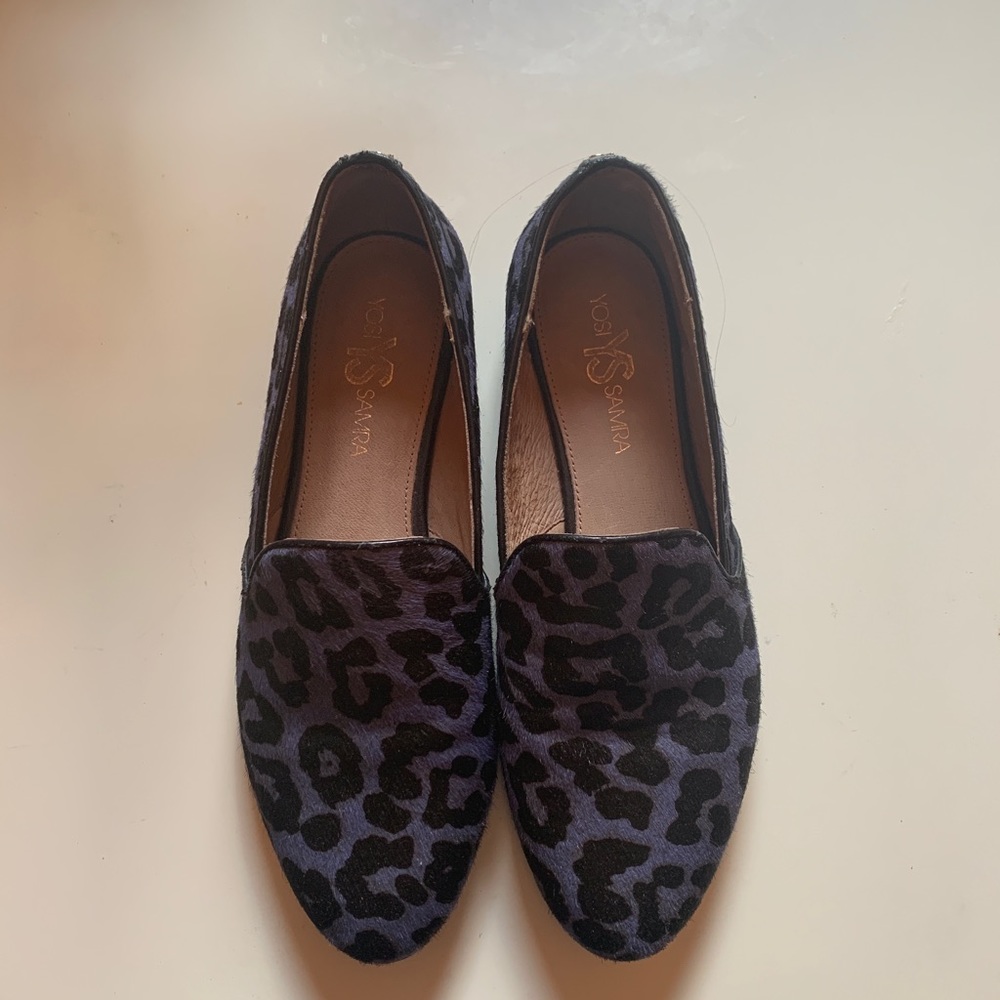 Blue cheetah print cowhide loafers!